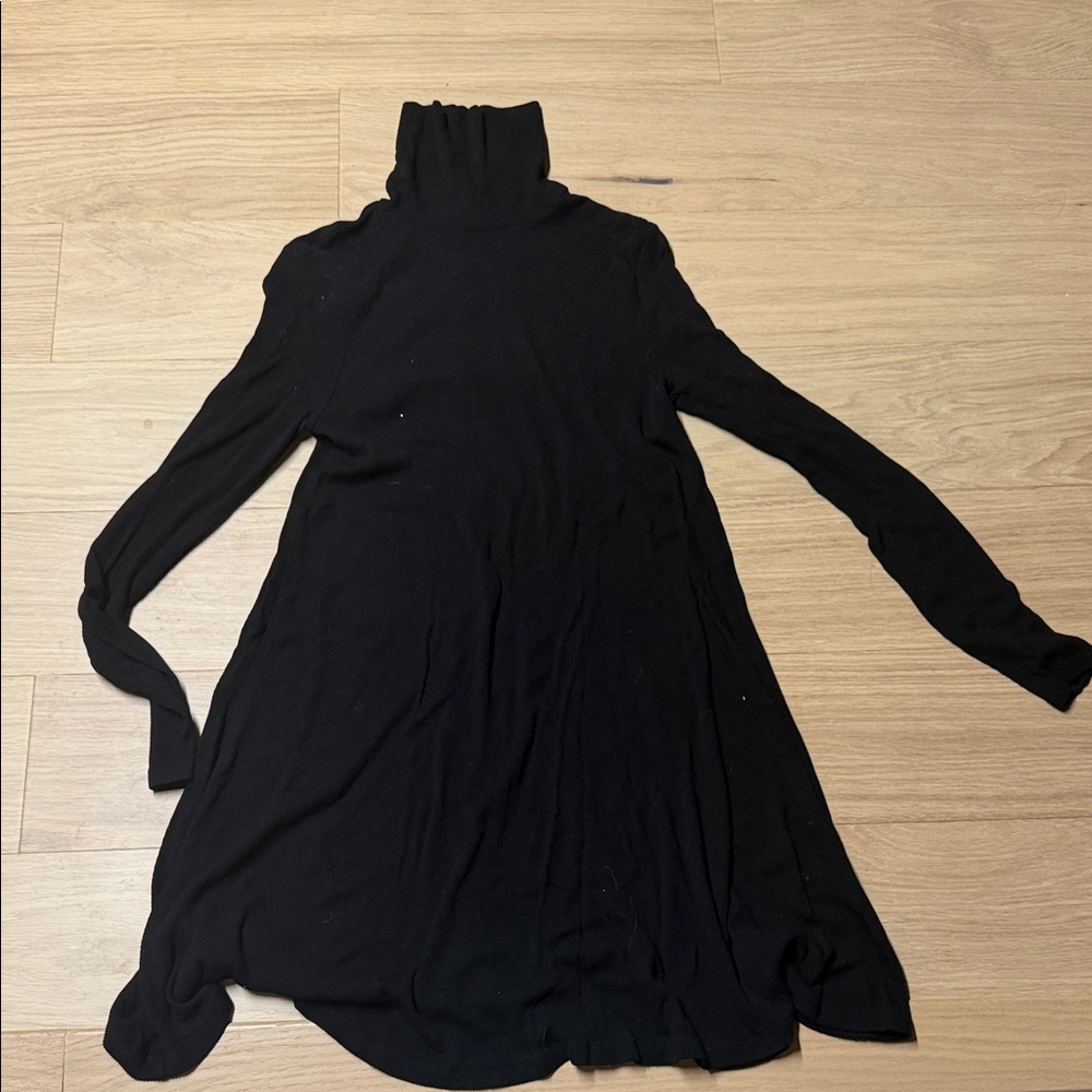 Black Long-Sleeve Turtleneck Swing Dress